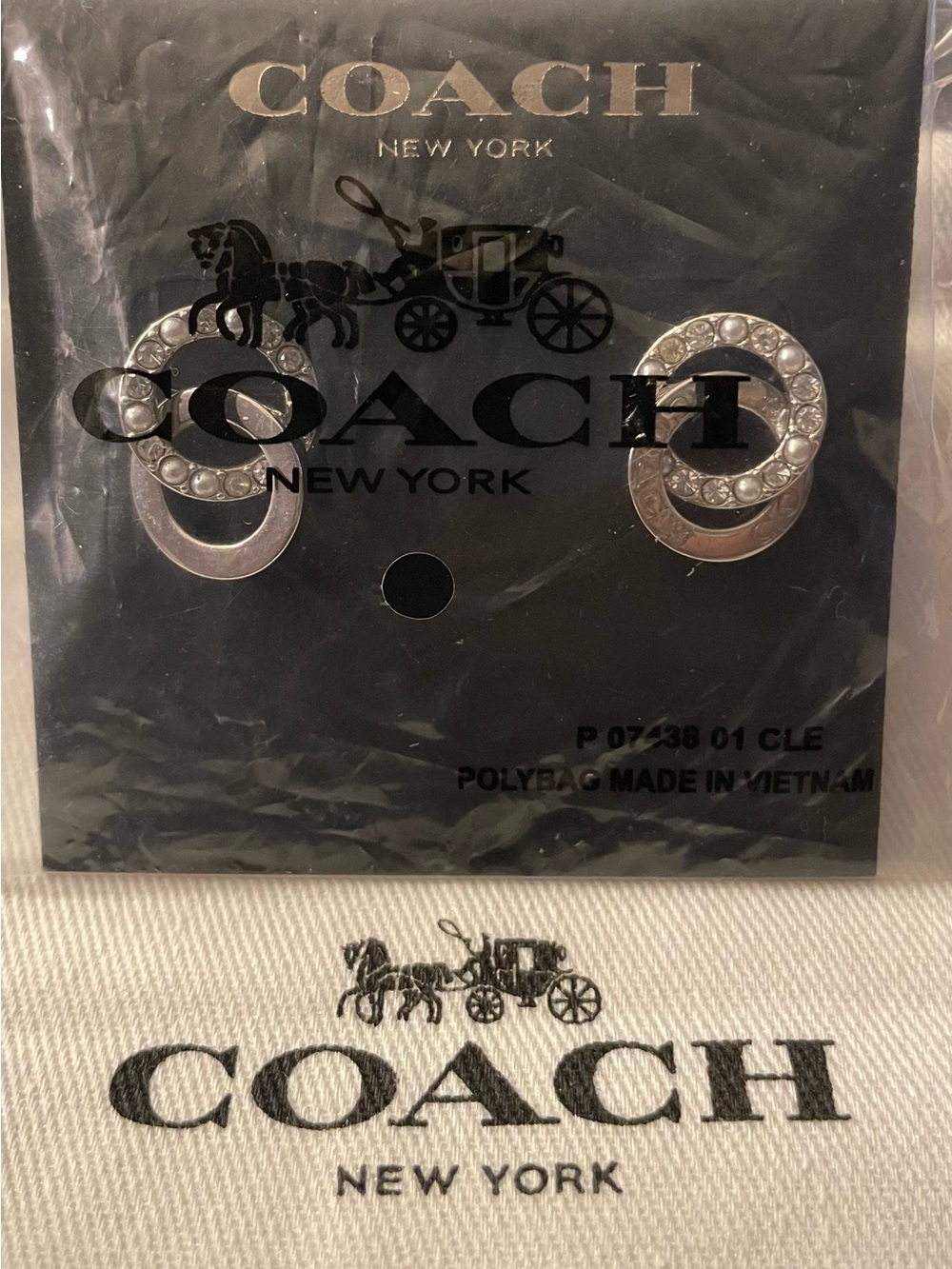 COACH Silver Interlocking Circle Crystal Stud Earrings - Picture 3 of 3